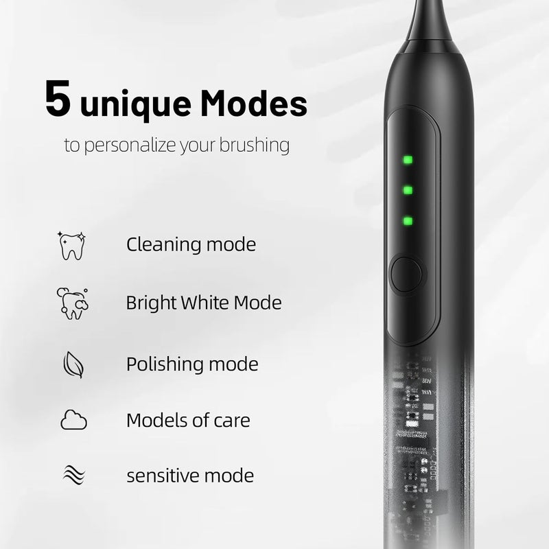 Seapeoa Adult Sonic Electric Toothbrush with 10 Brush Heads, Travel case, and Wall Bracket, Suitable for Both Adults and Children, IPX8 Waterproof, USB Charging, 42000VPM, Black - Image 2